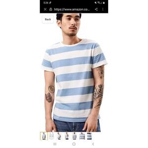 New Men's XXL (Runs Small) Blue White Striped Short Sleeve Crew Neck Shirt